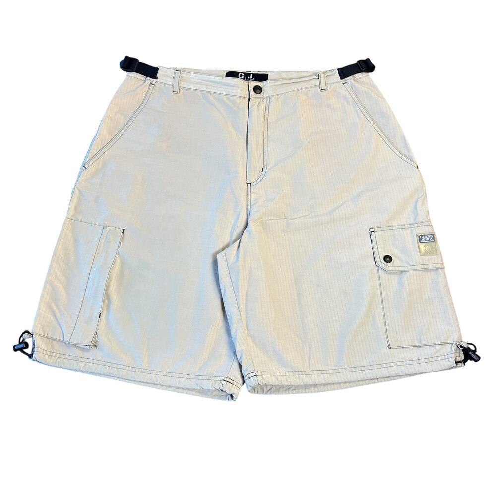Vintage Y2K Guess Jeans Men's Beige Baggy 90s Cargo Tech Shorts 38 Skater Grunge